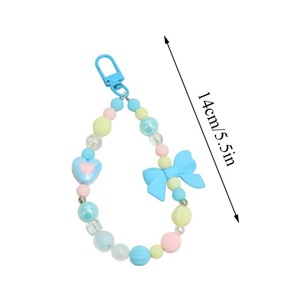 Mobile Phone Lanyard Wrist Strap Bag Pendant Car Keychain Girl Women Fresh Sweet Hand-held Chain Anti-lost Colofful Bead KeyringX241008