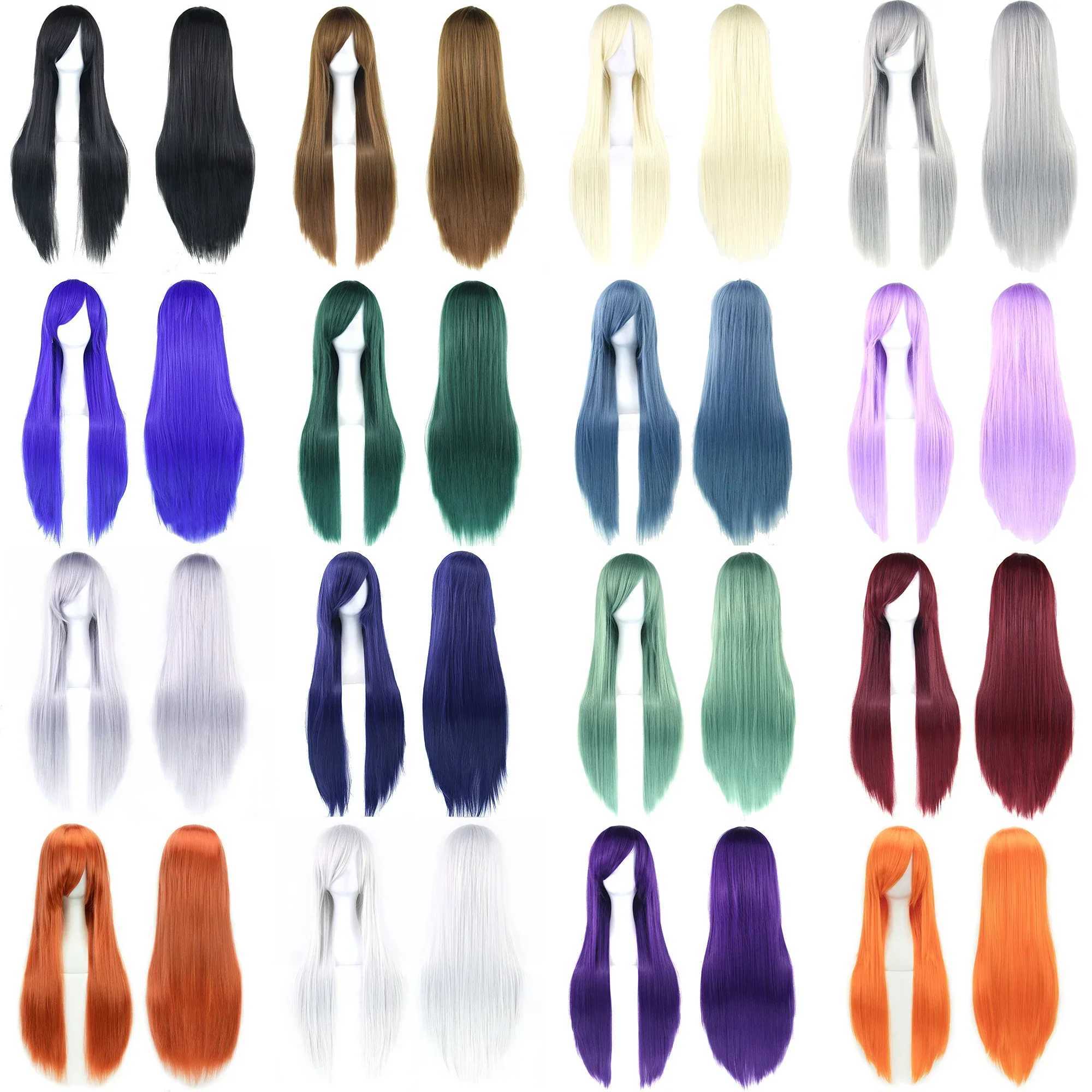 80cm Long Synthetic Hair Women Blue Wig Burgundy Gray Straight Party Hair Cosplay Wigs False Hair Green WigsXJ241008