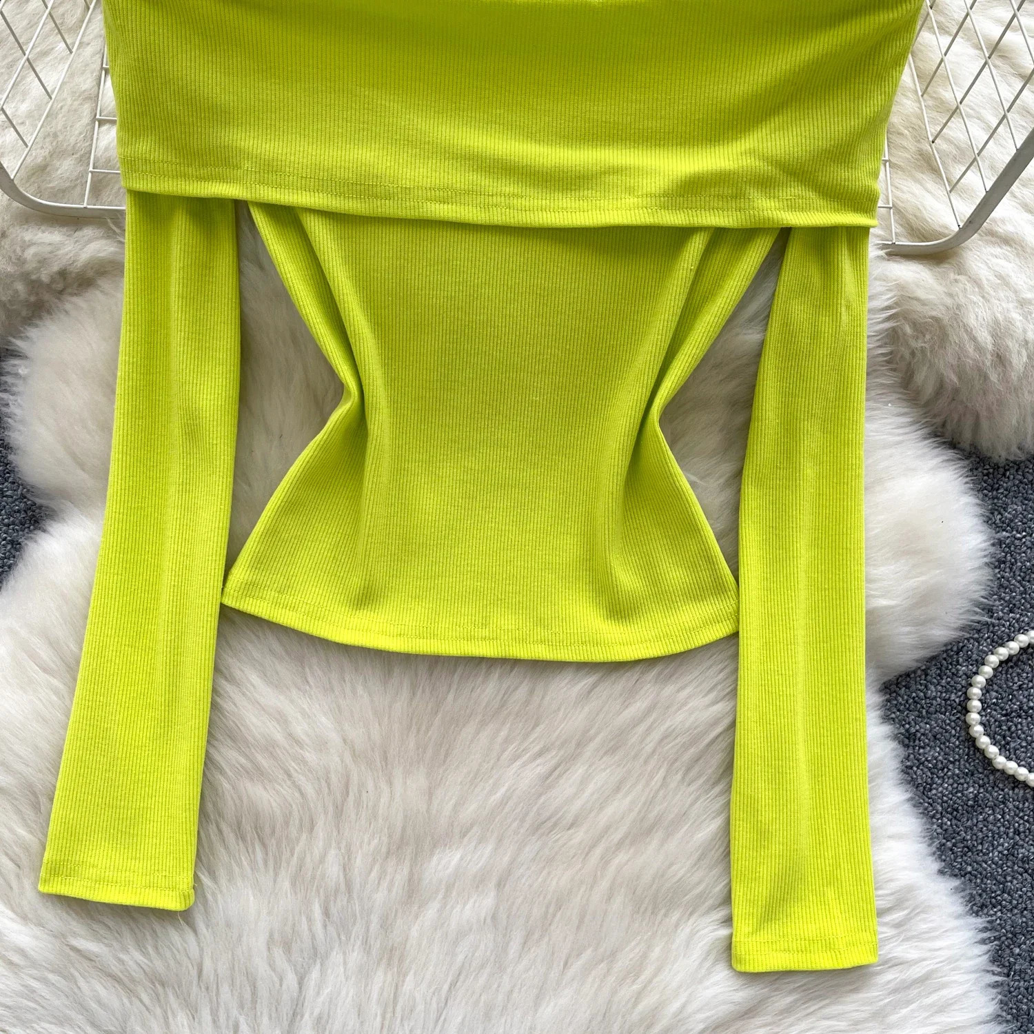 Retro collar ultra-thin shoulder bottom long sleeved knitted top Korean womens streetwear high street autumn winter shirt 240927