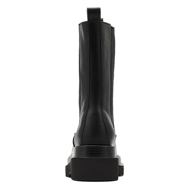 Black boots for women ladies platform shoes midcalf leather size 3540 240924