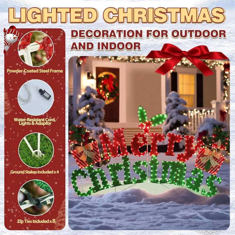 6-foot outdoor Christmas decoration with holiday happy Christmas logo 456 LED lights 5-meter power cord Christmas W241008