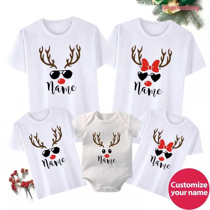 Reindeer Christmas Shirt Customized Name Family Match Christmas T-shirt Personalized Holiday Christmas New Year Family Appearance Set W241008