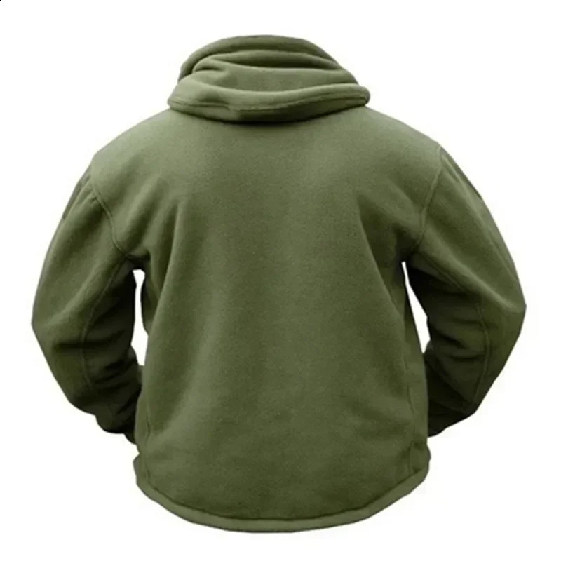 Winter Fleece Jacket Mens Military Tactical Solid Warm Coats with Hat Outdoor Sports Combat Hiking Polar 240930