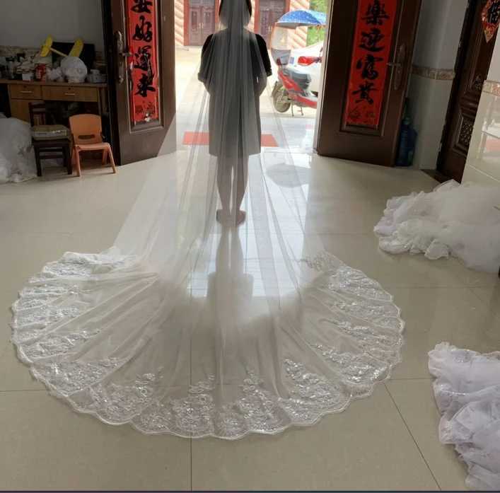 Wedding Veil White Ivory Cathedral Wedding Veil Long Lace Edge Bridal Veil with Comb Wedding Accessories Bridal Veil W241007