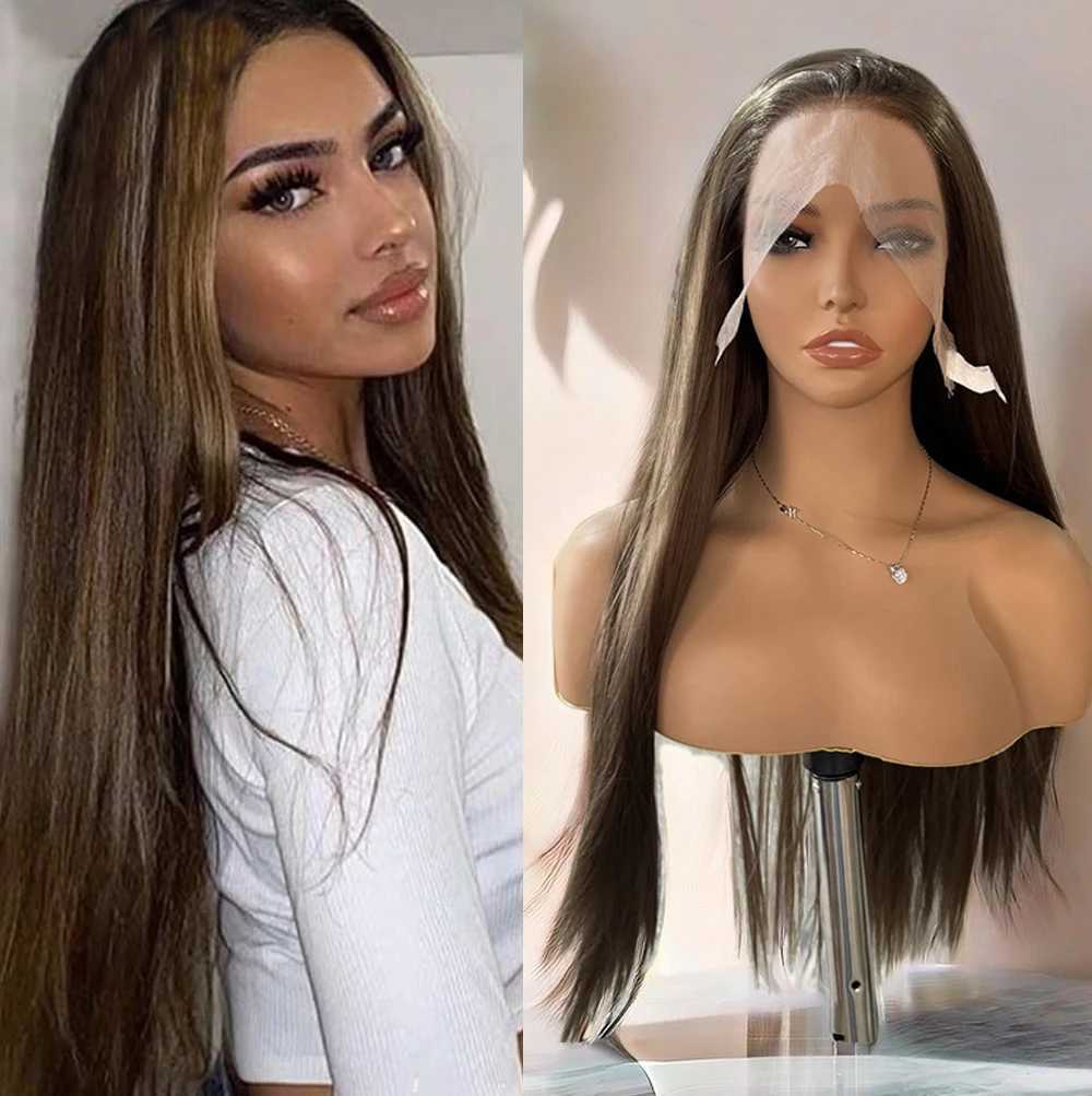 Brown Wig Synthetic Lace Wig Body Silky Straight Wig Long Honey Brown Lace Front Wig Glueless Hair Wigs For Women Cosplay WearXJ241008