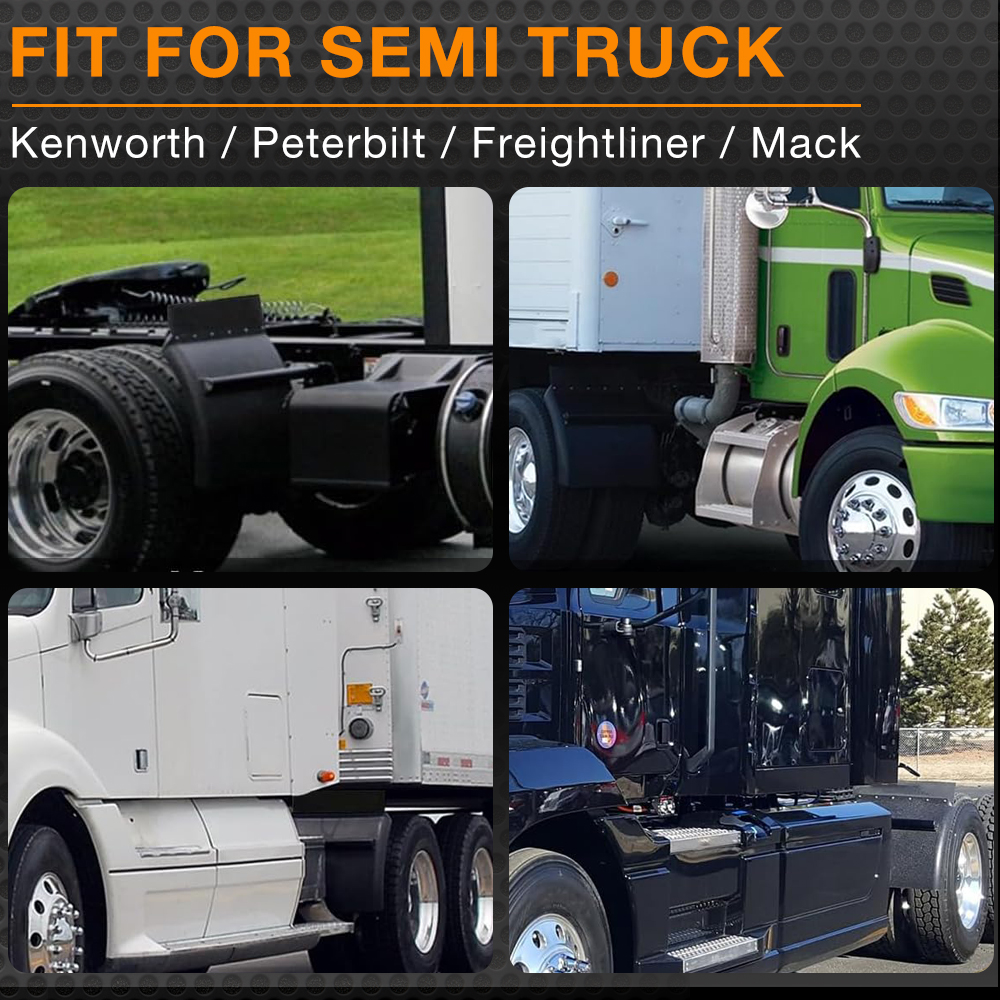 Semi-Trailer Protective Fender Set Durable 24'' Square Black Plastics Including Mounting Accessories (Pair)