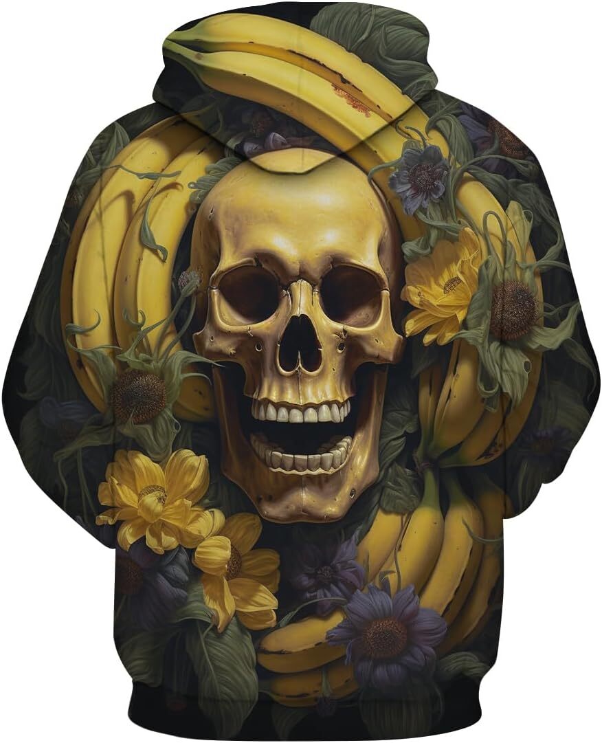 Hoodie for Mens Womens Mens Novelty Banana Skull Hoodies Adult Hip Hop Long Sleeve Sweatshirt Hoodie Pocket Graphic Hoodies sweatshirt Pullover Long S