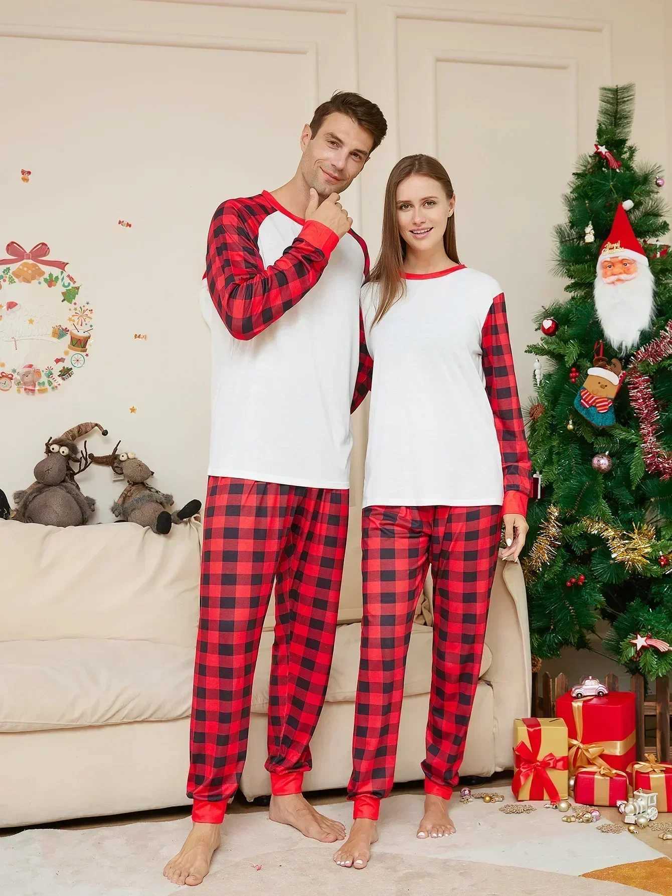 2024 New Plain Christmas Pajama Set for Adults Children Babies and Dogs Matching Clothing DIY Soft Loose Pajamas Home Appearance Pajamas W241008