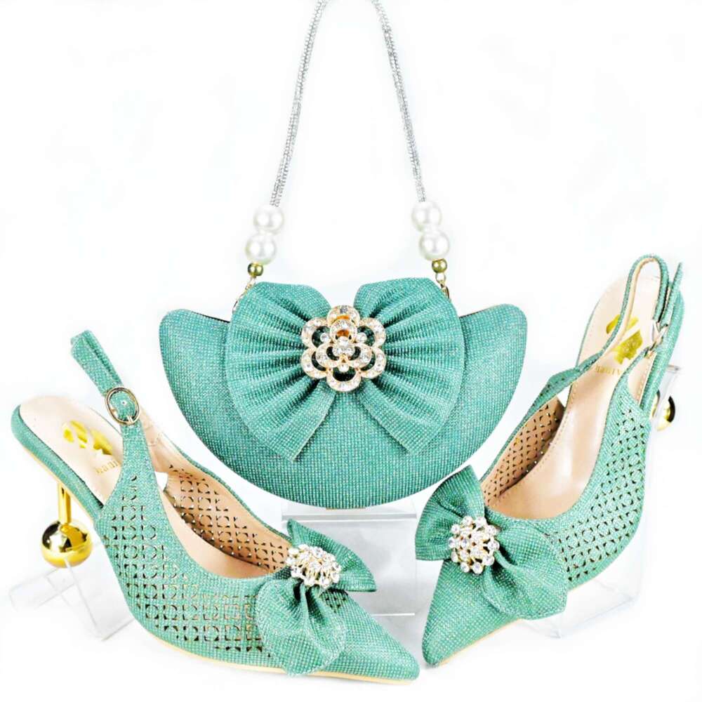 Doershow New Arrival African Wedding And Bag Set Pink Italian Shoes With Matching Bags Nigerian Lady Party Has1-21