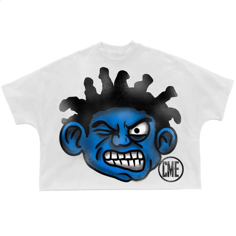 Vintage Cartoon Graphic 100% Cotton Cropped T-Shirts Men Y2K Summer Short Sleeves Casual Oversize Tshirt Streetwear Women Tops 241008