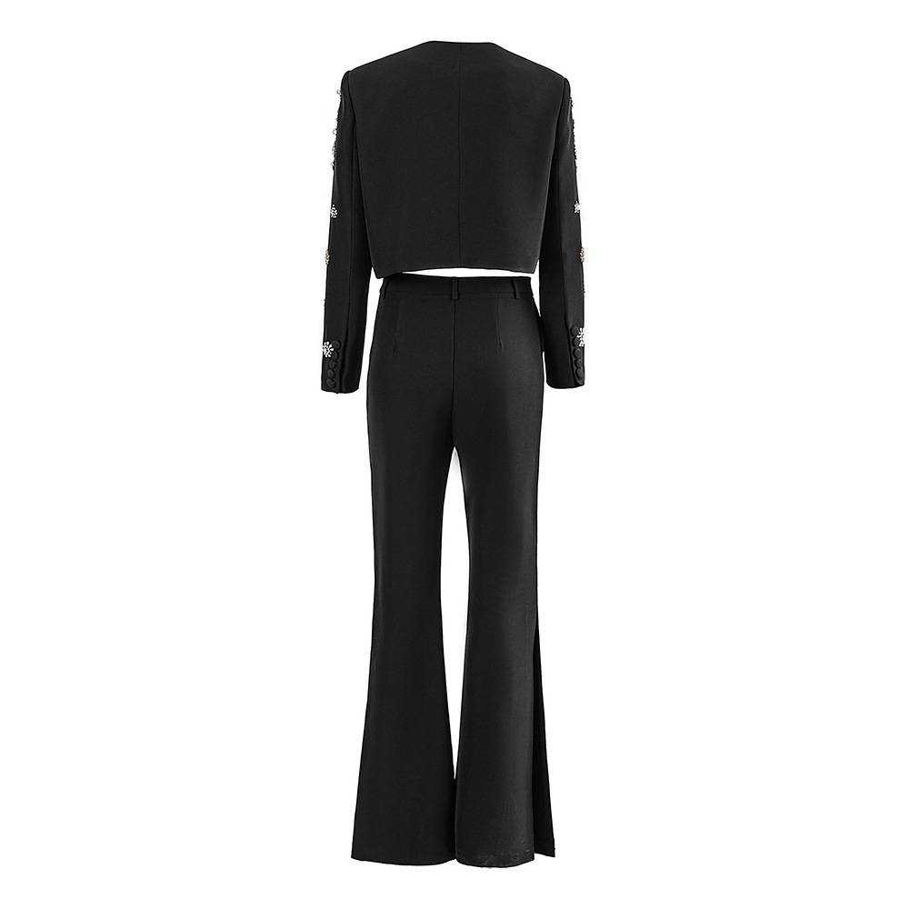 Crystal Beading Women Blazer Suits Red Carpet Prom Evening Guest Formal Wear Custom Made 2 Pieces Short Jacket