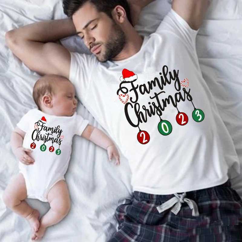 New Family Christmas 2023 Matching Shirts Cotton for Mom Dad and Child T-shirts Baby Hoodies Family Appearance Christmas Party Costumes Gifts W241008