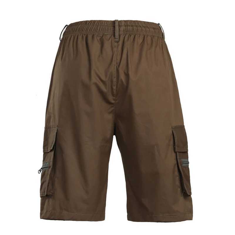Mens shorts elastic waist multi pocket cargo shorts mens summer casual solid waist oversized mens S-4XL shortsW240713