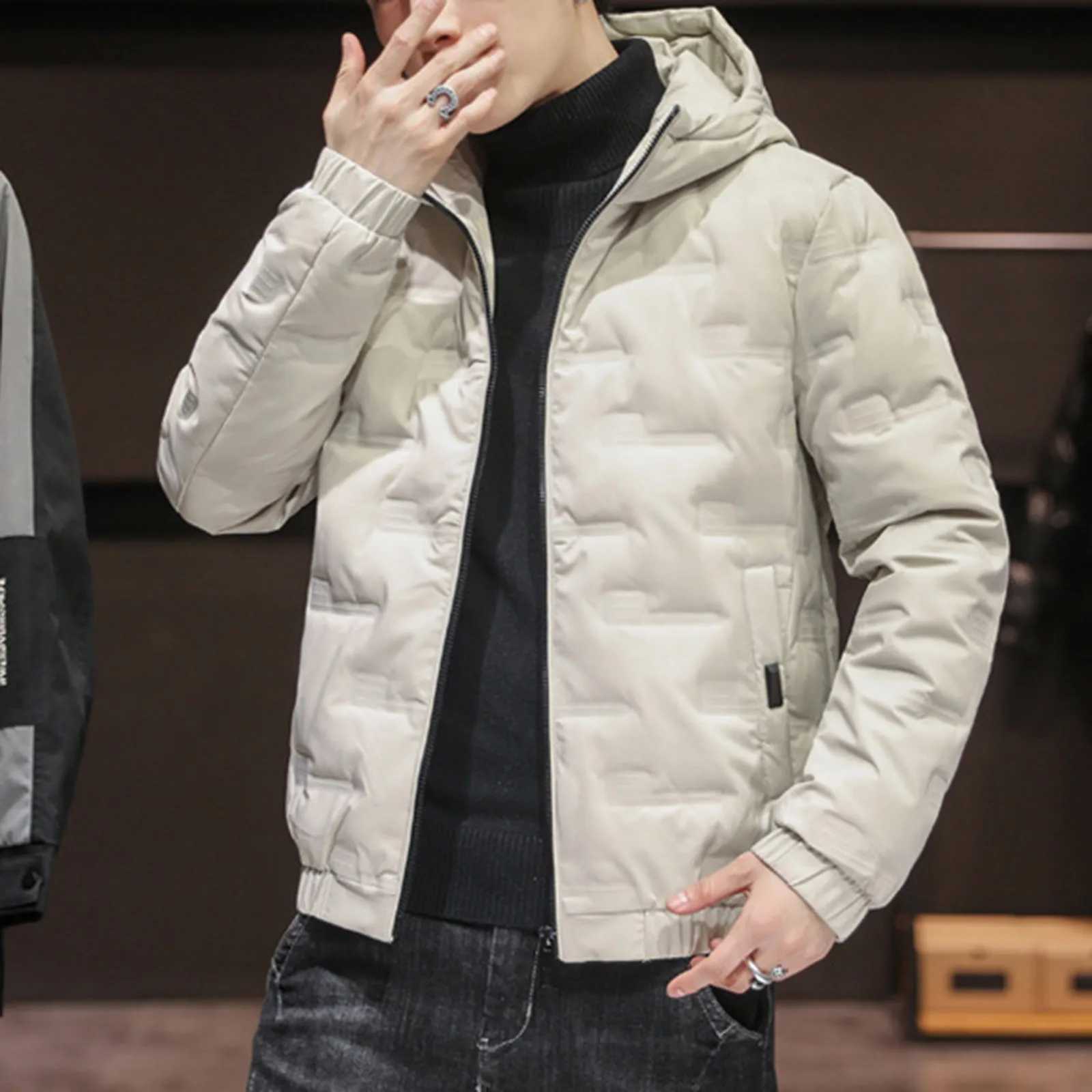 Thick Warm Padded Coat Male Hooded Warm Outwear Soild Padded Jacket Long-Sleeve Winter Thermal Coats For Mens XJ241008