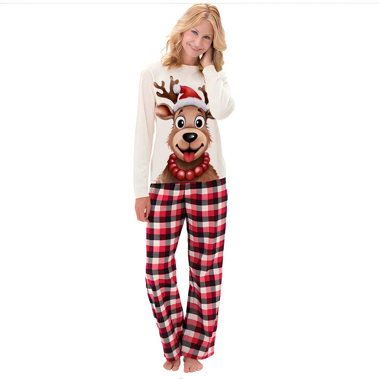 2024 Winter Womens Mens and Girls Pajama Set with Cartoon Deer Print Matching Christmas Set Soft Cute Home Clothing Home Appearance Pjs W241008