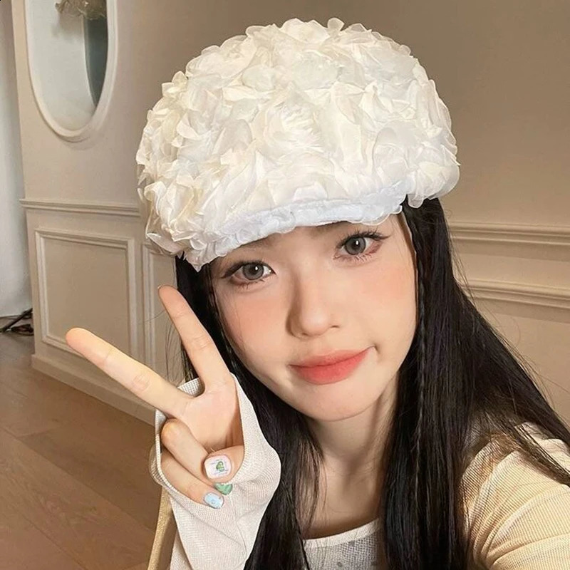 3D Rose Flower Beret Womens Octagonal Hat Womens s Boys Hat Retro Gatsby Hat Hip Hop Beret Kirby Beret Mens Gorilla 241007
