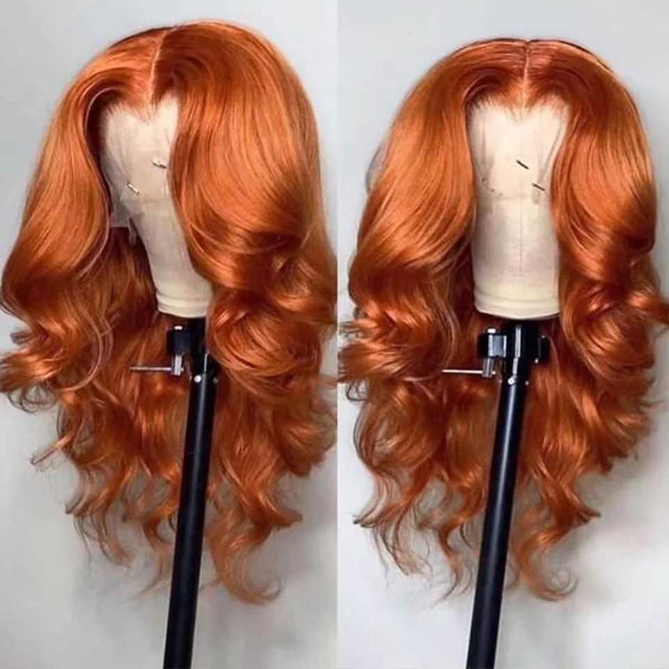 Ginger Orange 13*4 Lace Front Wigs Dark Orange Body Wave Synthetic Lace Front Wig for Women Pre Plucked Hairline Wig 14 InchXJ241008