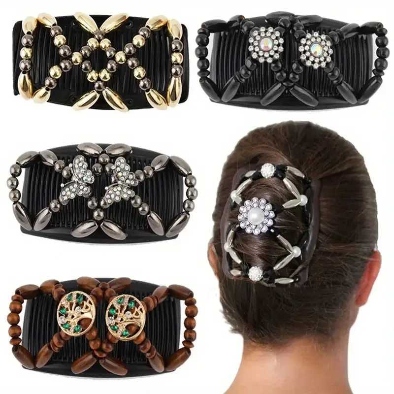 European and American fashion bead pattern hair comb womens handmade bead pattern magic hair comb headwear W241007