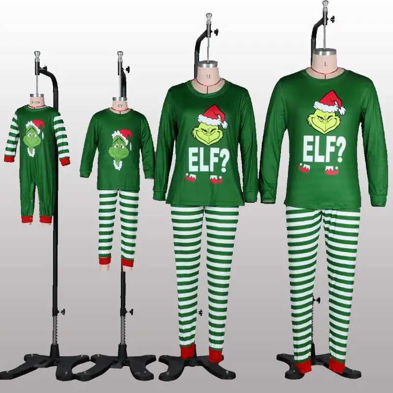 Christmas Family Pajama Elf Set 2022 Christmas Green Cotton Printed Pjs Adult Children Baby jumpsuit Family Matching Pajama Set W241008