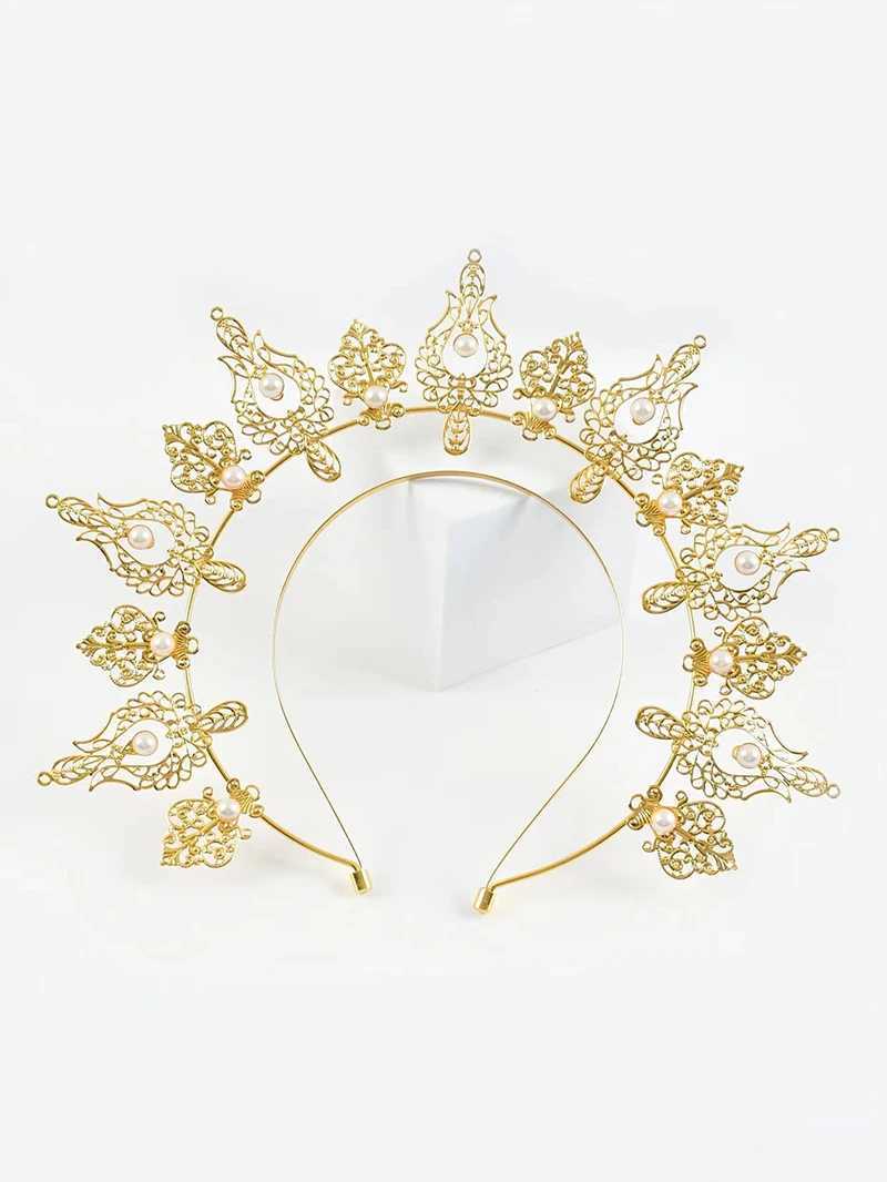 Goddess Halo Tiara Golden Crown Bridal Headband Pearl Accessories and Wings Tiara Photo Studio Photos Tiara Clothing Headband W241007