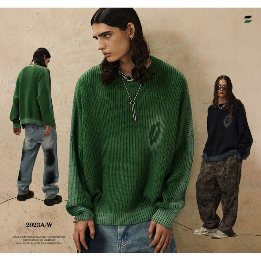#OVDY Autumn/Winter New Product Small Round Neck Sweater Hand-painted Off Shoulder Pullover Dopamine Knitwear