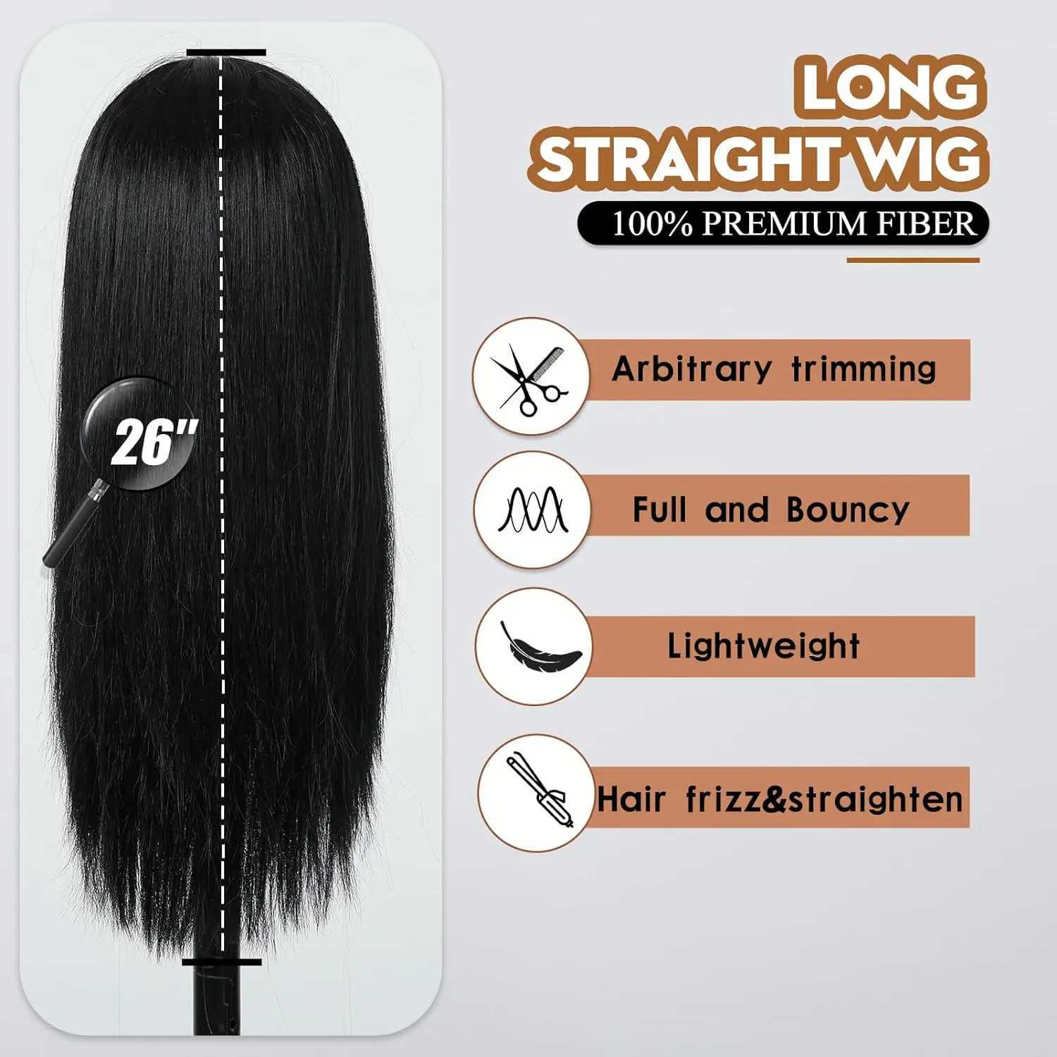 Long Straight Wigs with Bangs Silky Synthetic Heat Resistant Fiber Hair Full Machine Wig Cosplay Party Wig For Fashion WomenXJ241008