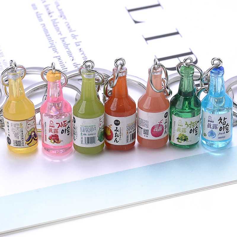 Korea Fashion Glass Drink Bottle Keychain Simulation Resin Bottle Trinket Women Keyring Spring Ring Jewelry Pendant Gift SouveniX241008
