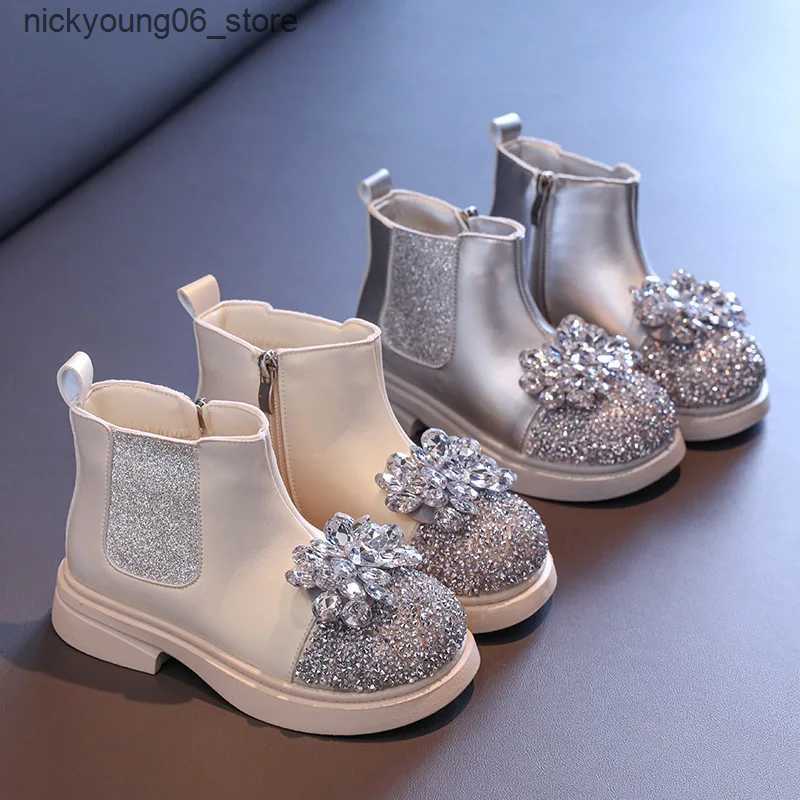 Boots New Autumn Winter Girls Ankle Boot Sequins Luxury Children Princess Boots Fashion Rhinestone Versatile Kids Causal Short Boots L240910