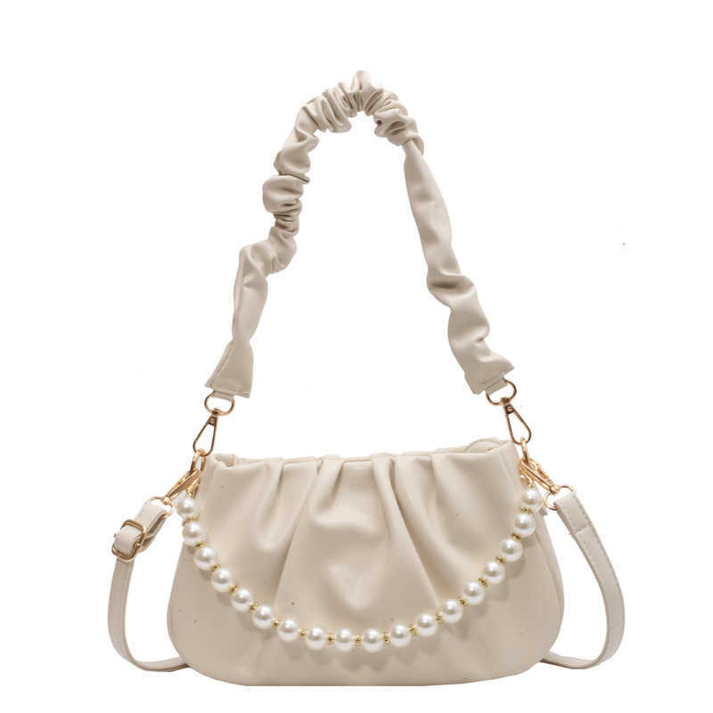 CMM Spring and Summer New Pleated Pearl Chain Bag Trendy and Fashion Womens Handbag Underarm Bag Casual and Versatile Womens Bag Cloud Bag