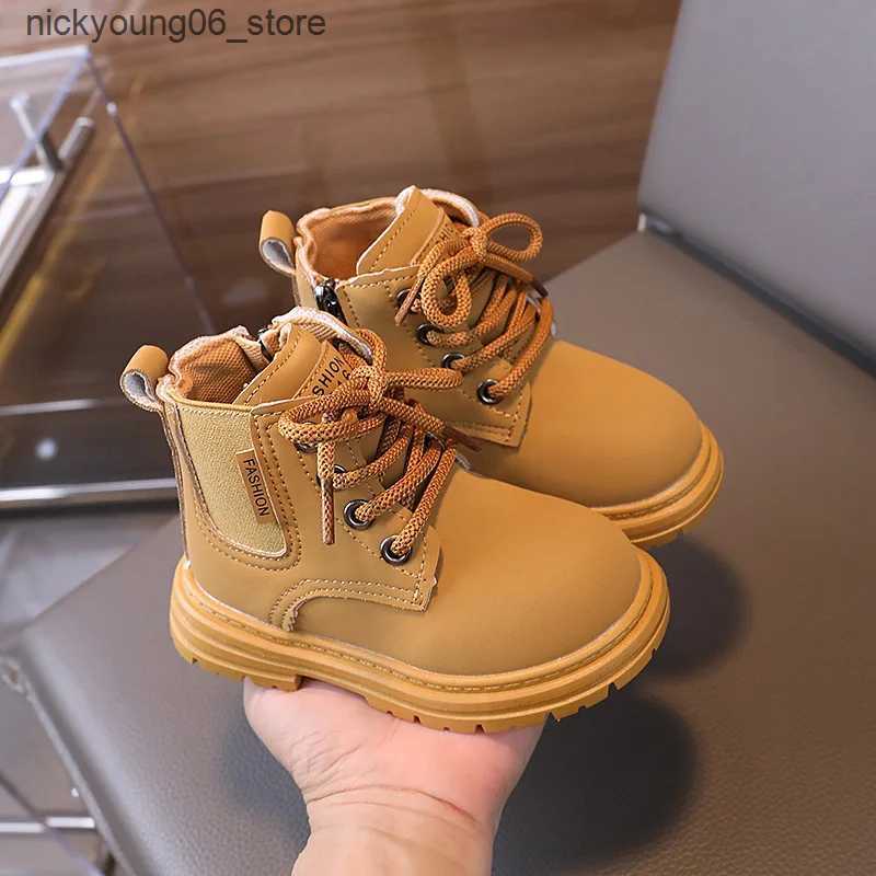 Boots New Spring Autumn Kids Boots for Boys Round-toe Causal Children Ankle Boots Fashion Simple Girls Thick Bottom School Black Boots L240910