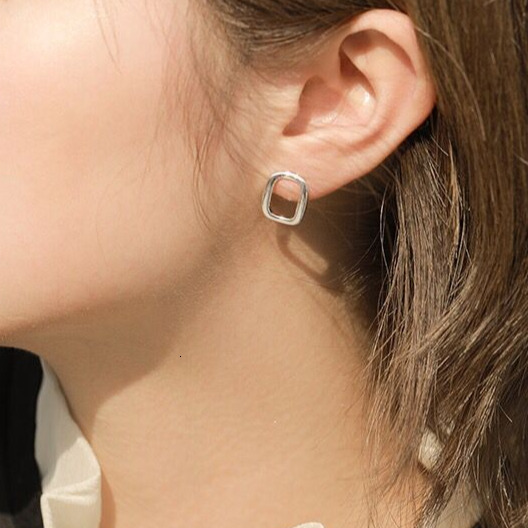 with temperament, , simple, plain sier hollow square earrings for women