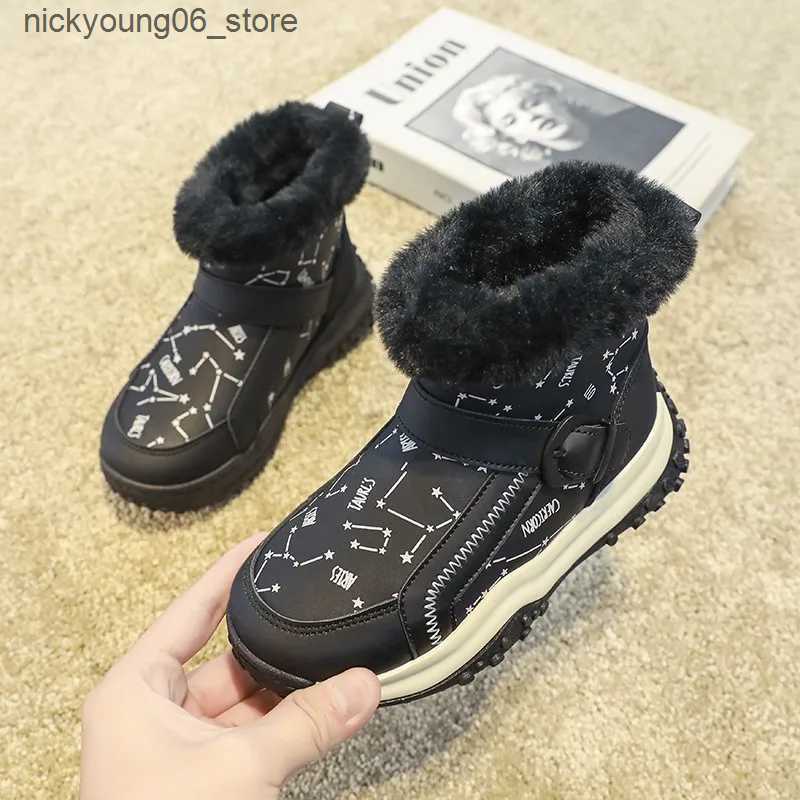 Boots Mid Top Children Snow Boots Kid Velvet Thicken Boot Girl Boys Winter Trendy All-match Anti-slip Wear-resistant Child Cotton Boot L240910