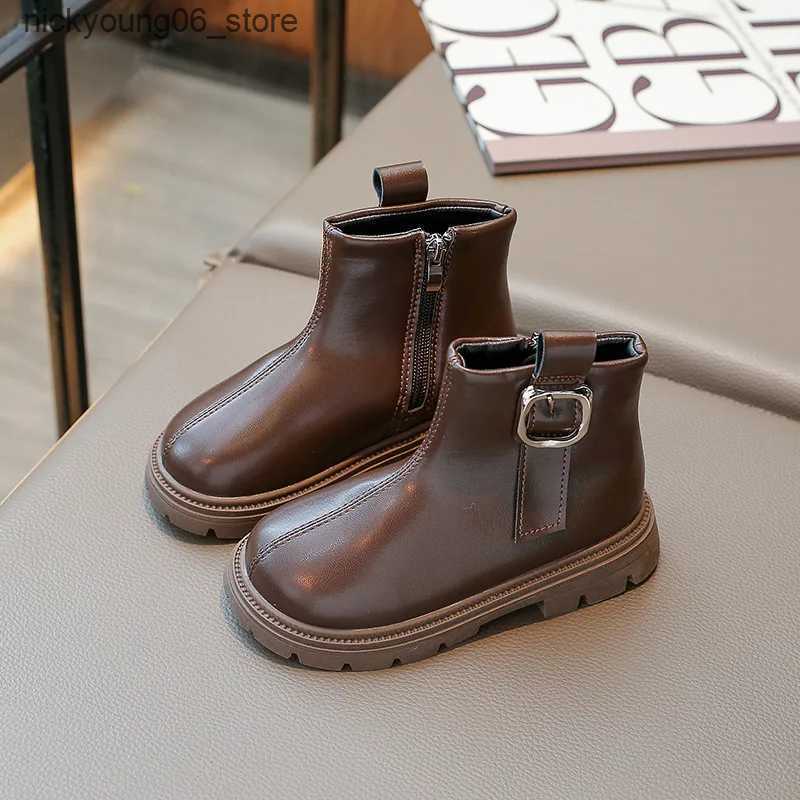 Boots Autumn Winter New 2023 Kids Vintage Leather Boots Girls Waterproof Non-slip Cotton Warm Zipper Princess Ankle Boots Casual Shoes L240910