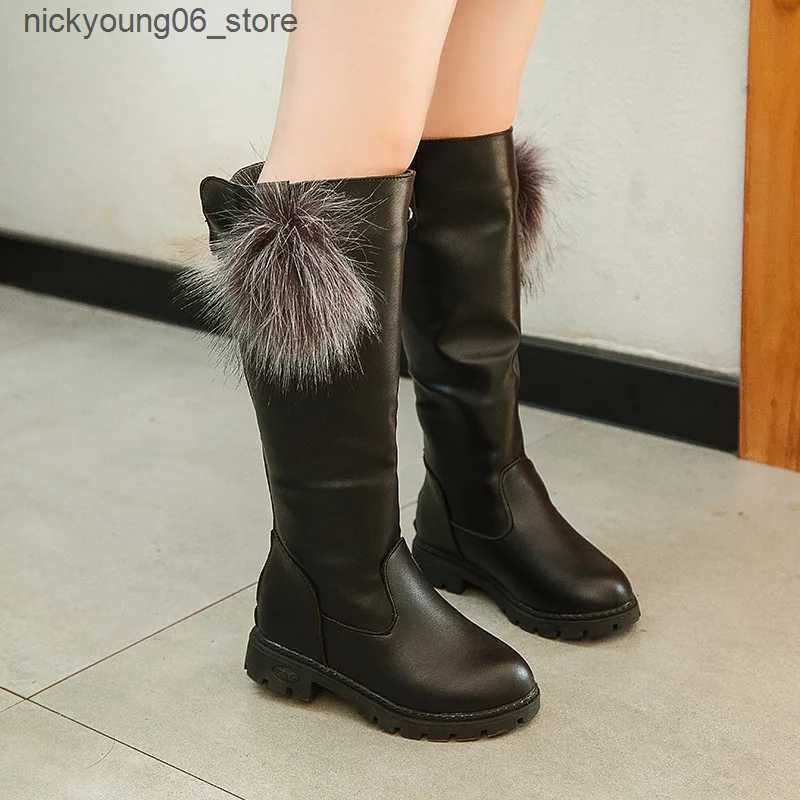 Boots Zapatillas Nia Plush Girl Boot Autumn Winter Fashion Kid Boot Soft Soled Long Boot Cartoon Leather Boot Princess Boot L240910