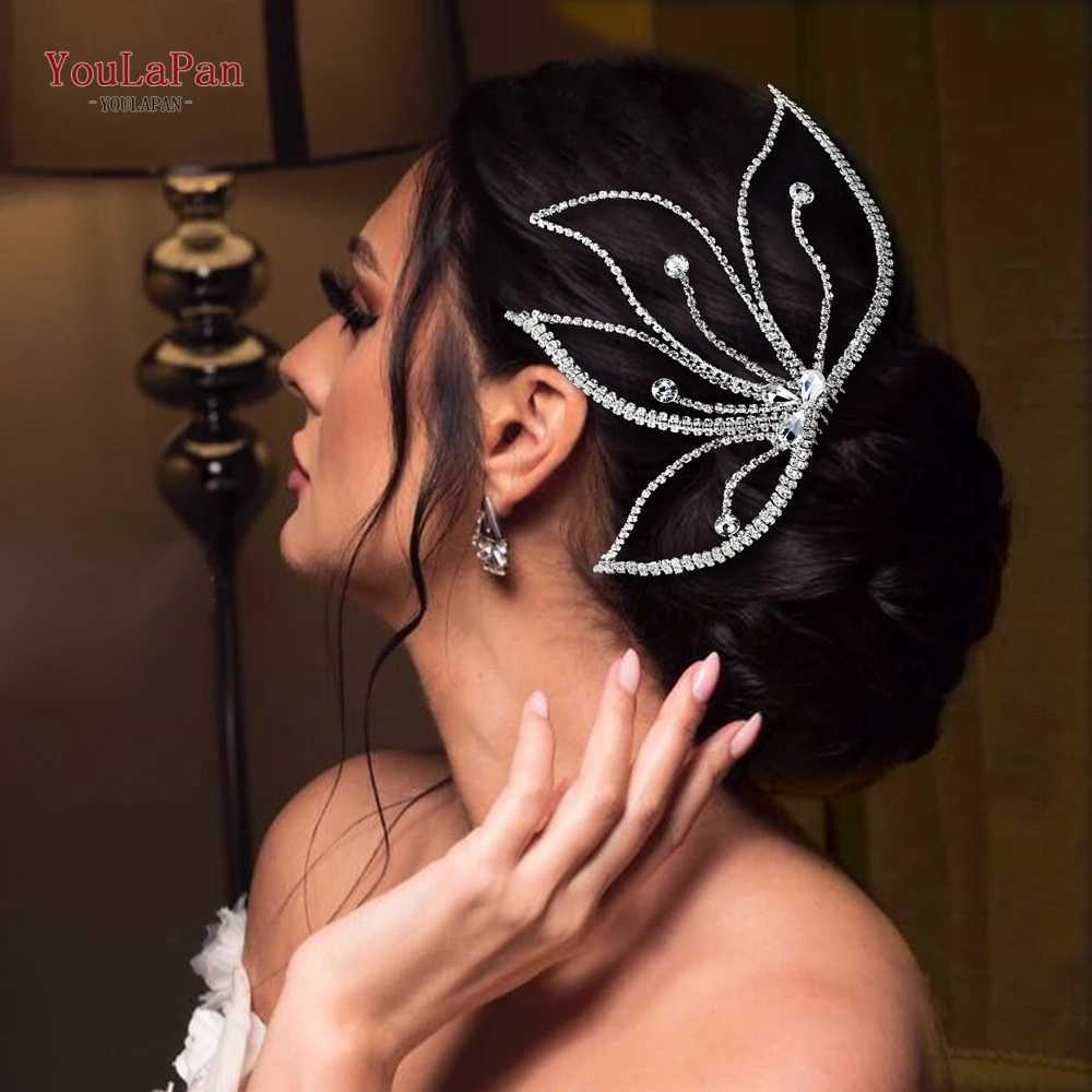 YouLaPan Crystal Leaf Hair Comb Bridal Wedding Hair Accessories Handmade Fashion Womens Water Diamond Flower Headpiece HP621 W241007