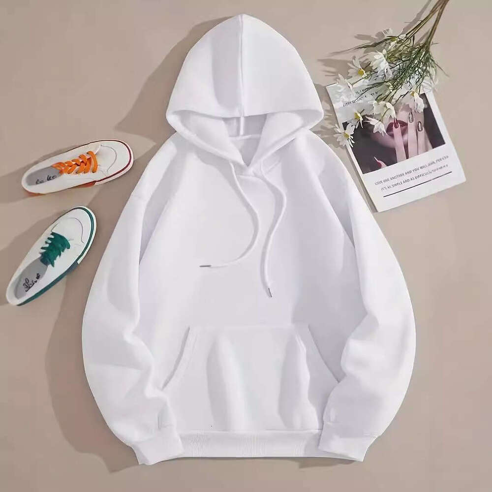 Warehouse style thin fish scale fabric 280g hooded men's and women's solid color casual kangaroo pocket long sleeved looped sweater