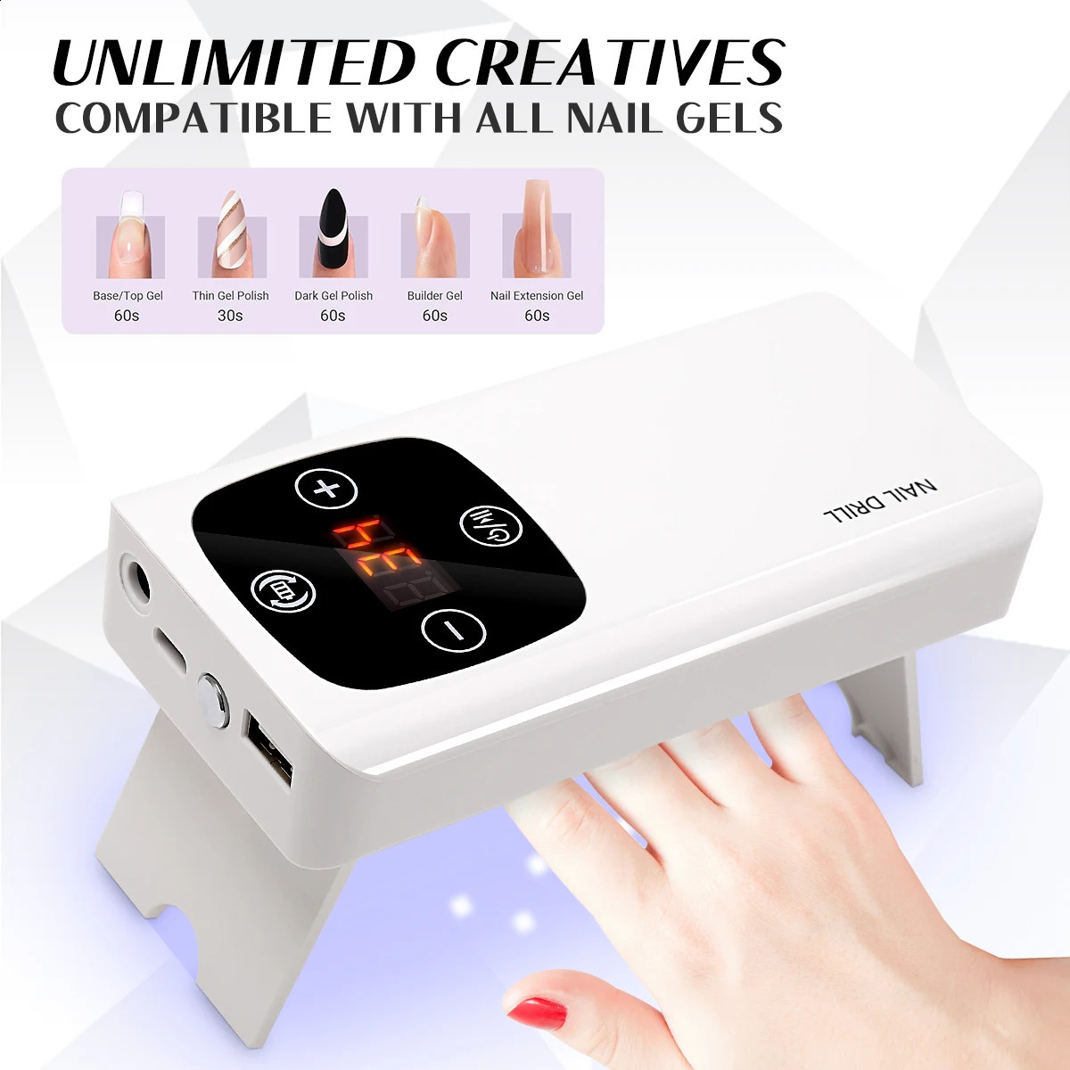 2-in-1 Portable 45000RPM Nail Drill Machine Rechargeable for Manicure Professional Nail Lathe With UV LED Lamp Nail Equipment 240927