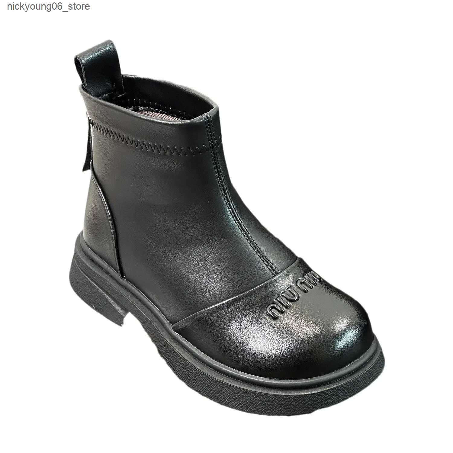 Boots Childrens Boys Girls Round Toe Zipper Platform Rubber Leather Autumn Boots Kid Toddler Fashion Soft Sole Princess Boots L240910