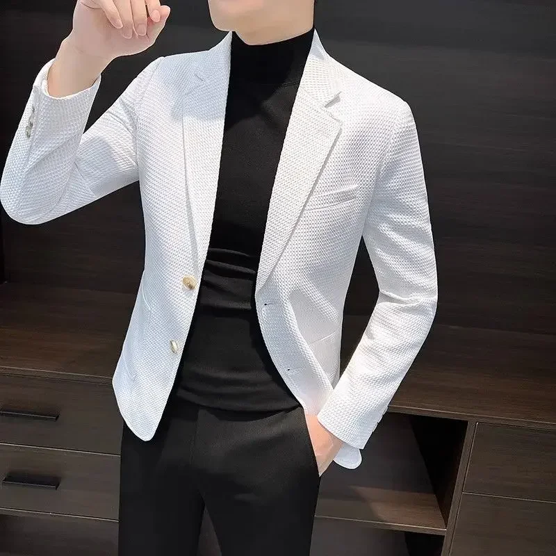 Dress Jackets Slim Fit Coats Jacket for Men Business Man Suits and Blazers Thin Plaid Luxury Designer Summer High Quality New