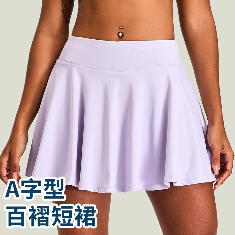 New cross abdominal yoga short skirt, women's anti glare tennis skirt pants with lining, fitness shorts