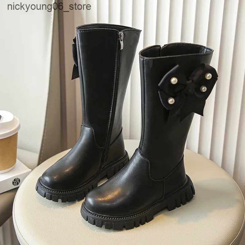 Boots Zapatos Nia Fashion Girls Boot 2023 Witer New Plush Girl Long Boot Warm High Boot Warm High Boot Princess Boot Kids Shoe Bota L240910