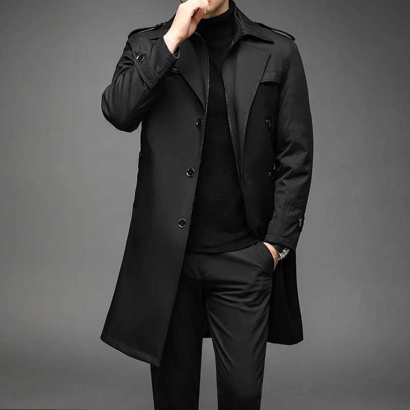 New slotted jacket mens long detachable intelligent leisure windproof machine mens long jacket solid color lapel slotted jacket W241007