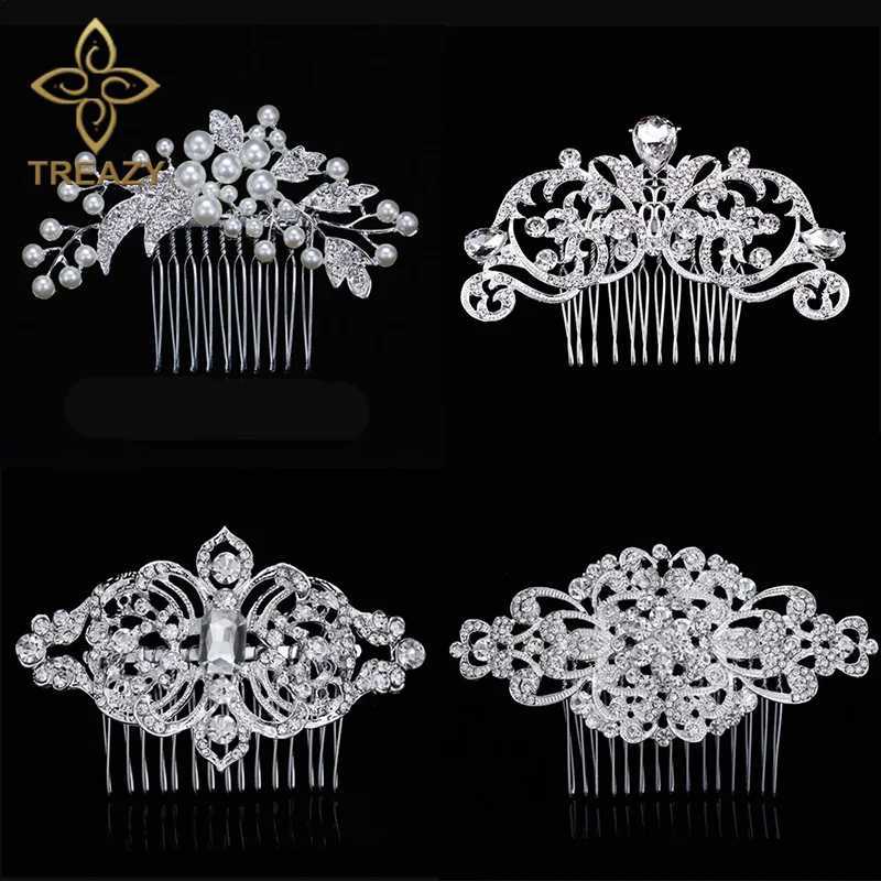 Treazy European Designs Flower Wedding Hair Accessories Simulation Pearl Crystal Flower Bridal Hair Comb Wedding Hair Jewelry W241007
