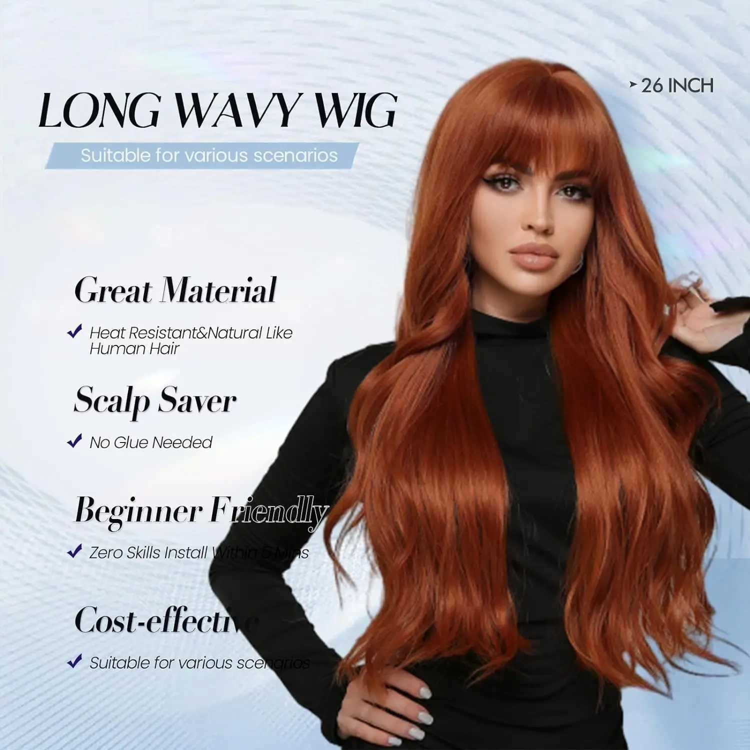 Long Curly Orange Wig For Womens Body Waves Natural Fluffy Fringe Hair Synthetic Wig Daily Cosplay Heat Resistant HeadgearXJ241008