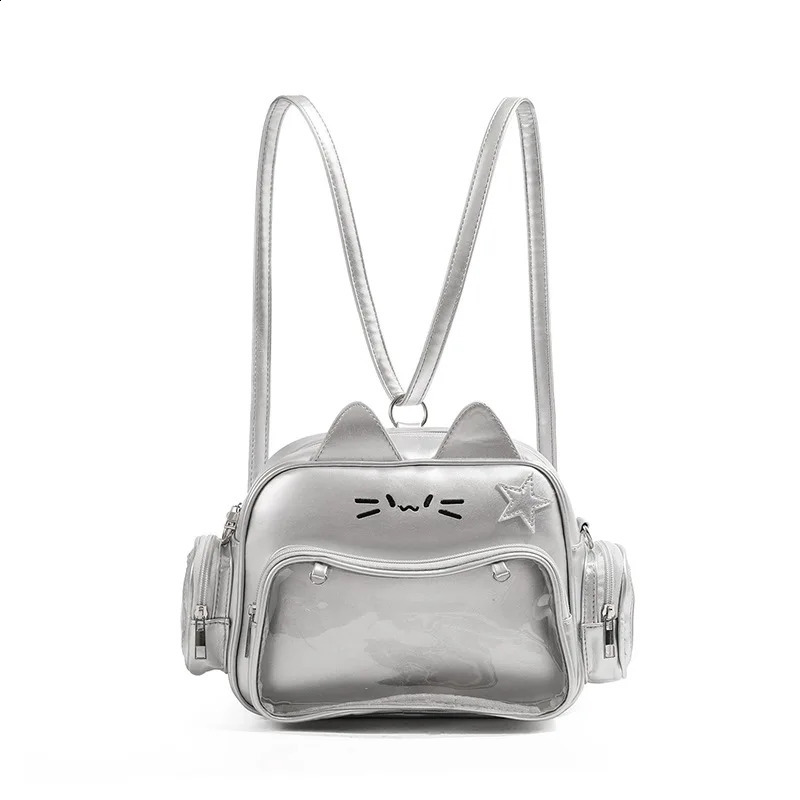 Y2K Ita Bag Cat PU Backpack Foldable Adjustable Straps Safe Zipper Cute Preparatory Style 241008