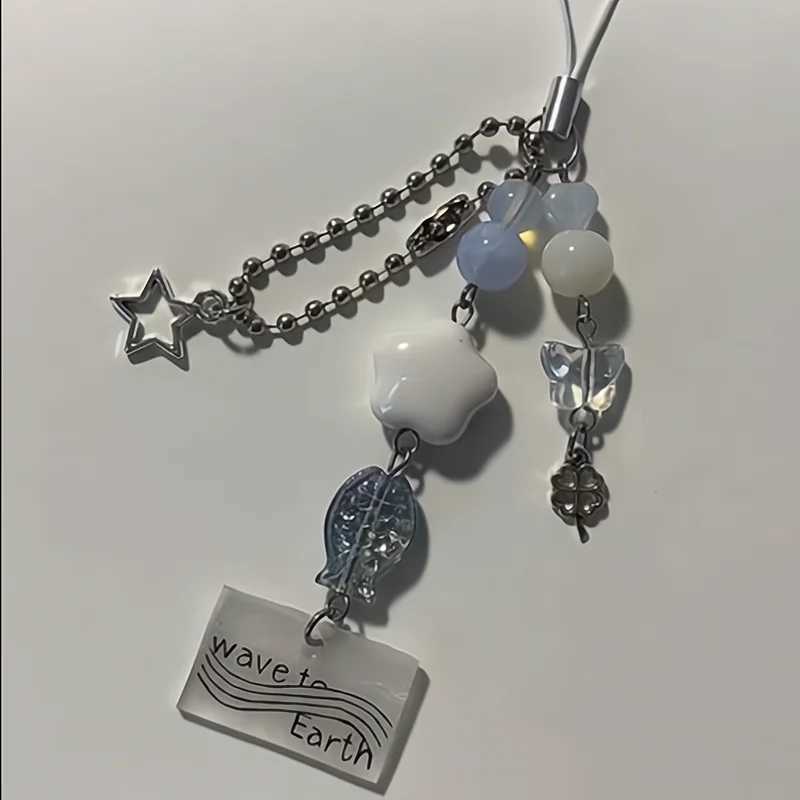 Handmade wave to earth phone charm fish beaded keychainX241008