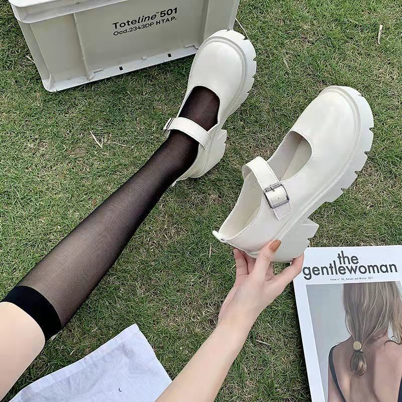 Round toe small leather shoes, women's British style, small fragrance style, JK uniform, black thick sole, one button Mary Jane shoes, single sho