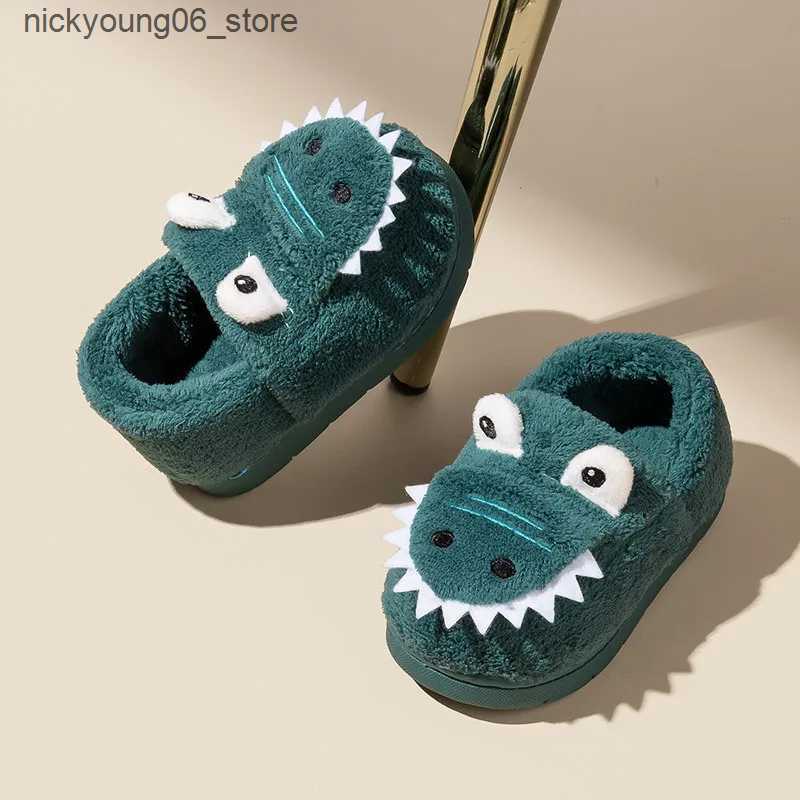 Boots Non-slip Children Home Slippers Baby Warm Cotton Indoor Shoes 2022 Winter Cartoon Dinosaur Kids Slippers Boys Girls Flops Soft L240910