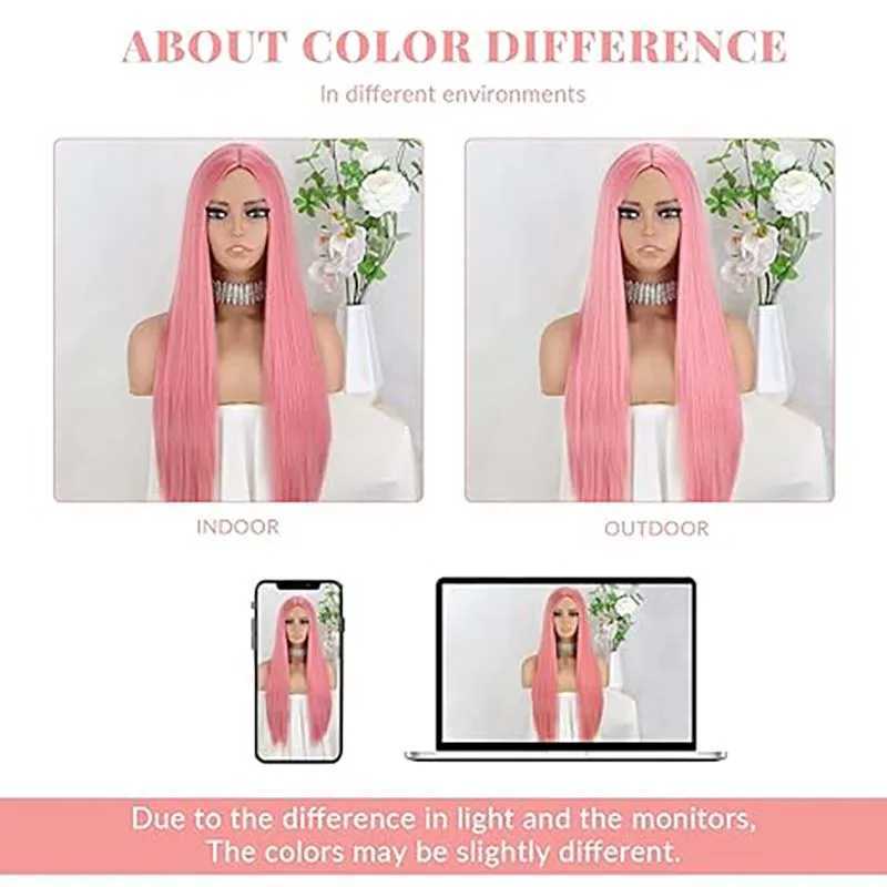 Synthetic Pink Wig for Women Long Pink Wig Straight Pink Wig Natural Looking for CosplayXJ241008