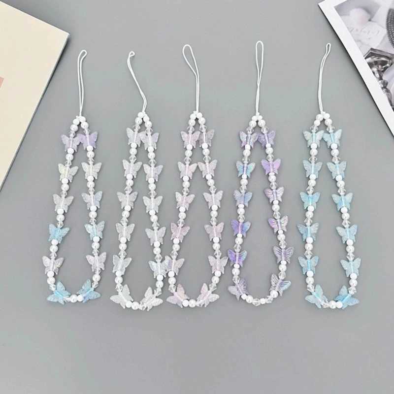 Cell Phone Straps Keychain Crystal Butterfly and Bead Chain Phone Lanyard Chain Anti Lost Keychain Y2K Handbag DecorX241008
